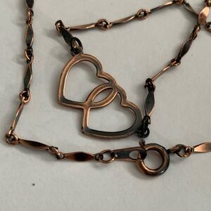 New vintage copper double hearts sweethearts pendant necklace